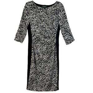 Lauren Ralph Lauren Animal Print Ruched Sheath Dress Black Blue White Size 10